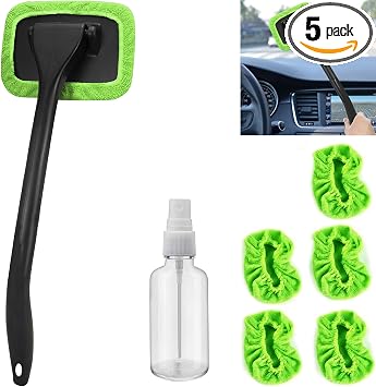 desin Car Windshield Cleaning Tool, Windshield Cleaner with 5 Washable and Reusable Microfiber Pads and Extendable Handl