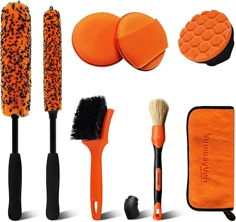 YeewayVeh 8PCS Wheel & Tire Brush Kit, 360° Bendable Rim Brush, Orange/Black