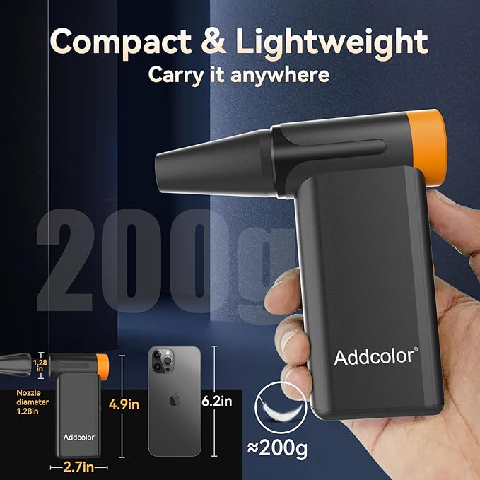 Compressed Air Duster 2000mAh*2 ，Addcolor AD51 with 8 Gear Adjustable，106770RPM Electric Air Duster with Display – Portable Handheld Blowers for Keyboard, Computer, Car, Outdoor, Air Bed