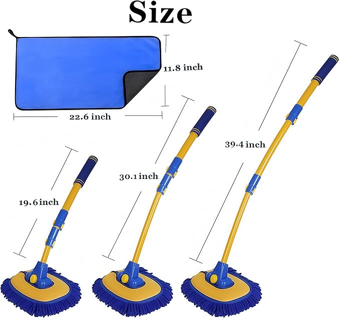 BMLEI Car Wash Brush With Long Handle, Chenille Microfiber Mop Mitt, 1 Replacement Head, Wheel Brush Extension Pole, Cleaning Kit With Towels for Cars Trucks 5PCS