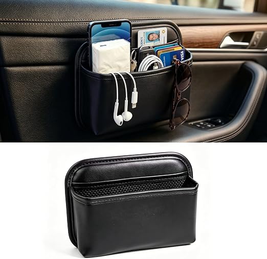 Car Seat Side Organizer, Small PU Leather Adhesive Storage Pocket, Car & Truck Interior Accessories, Auto Door Console G
