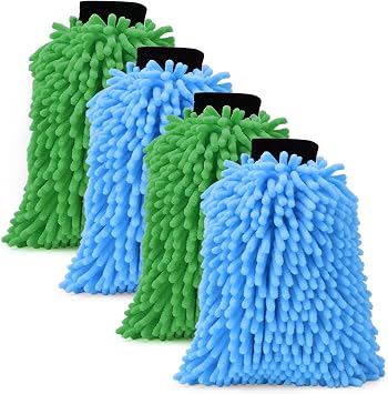 4Pcs Car Wash Mitt Microfiber Gloves Chenille Material Microfiber Towels for Car Washing Supplies Kit Scratch Free Clean