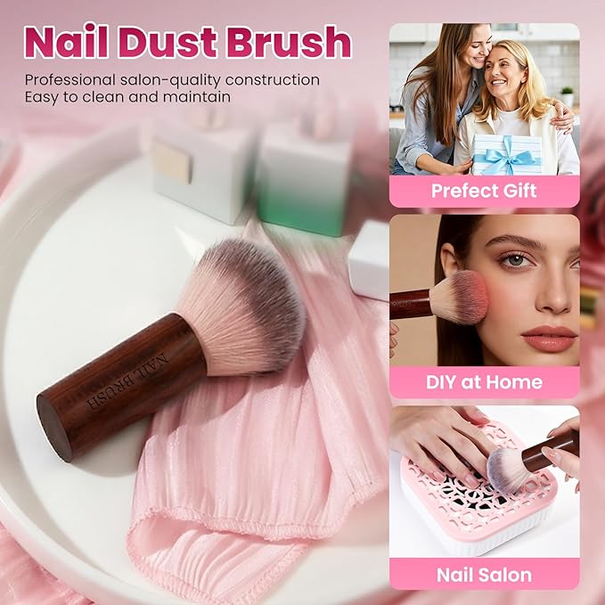 BQAN Professional Nail Dust Brush with Wooden Handle - Soft Bristle Cleaning Brush for Acrylic & Gel Nail Art, Powder Removal Tool for Nail Tech, Salon & Home Manicure (1 Pack)