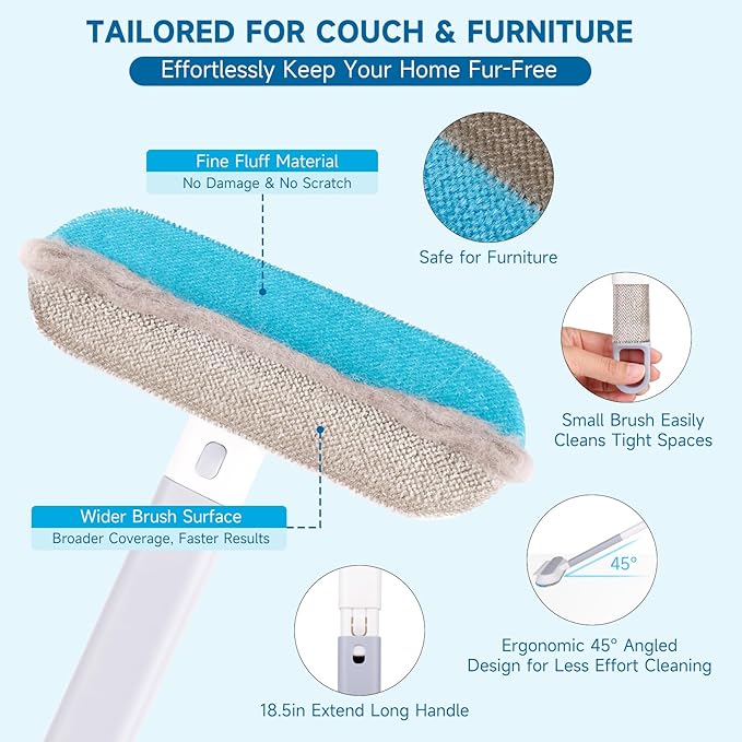 Cat and Dog Hair Remover for Couch & Furniture, Better Than Lint Rollers for Pet Hair, Reusable, Washable Fur Cleaner for Carpets, Clothing, Bedding, Portable Multi-Surface Tool for Home & Car