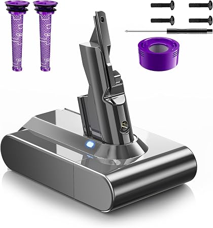 Upgraded 8000mAh V7 Battery Replacement Compatible with Dyson SV11 V7 Animal/Motorhead/Fluffy/Absolute/HEPA/Trigger/Car+Boat Handheld Vacuum Cleaners with 3 Filters (2 Pre + 1 Post) - Cleanova