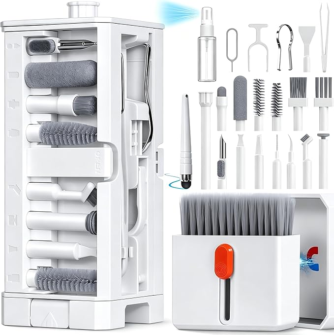 32 in 1 Cell Phone Cleaning kit with Charging Port Cleaner,Stylus Pen,SIM Tool,Keyboard Brush,Speaker Brush,Electronic Cleaning kit for iPhone,AirPods,iPad,Keyboard,MacBook,Earbud,Camera Lens(White)