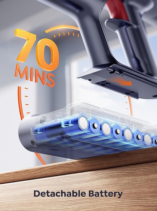 Cordless Vacuum Cleaner, 650W 55Kpa 70Mins Vacuum Cleaners for Home with Auto Mode/LED Display, Self-Standing Cordless Stick Vacuum Lightweight,Rechargeable Cordless Vacuum for Pet Hair/Carpet/Floors