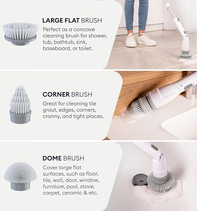 Electric Spin Scrubber, 360 Cordless Powerful Scrub Brush for Cleaning Bathroom, Tile, Floor, Tub & Shower with Adjustable Extension Handle and 3 Replaceable Rotating Brush Heads (Packaging May Vary)
