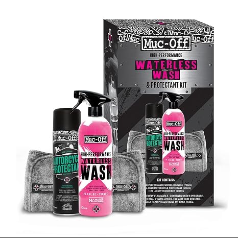Muc-Off Motorcycle Waterless Wash & Protectant Kit - Motorcycle Cleaning Kit, Motorcycle Detailing Kit - Includes Waterl
