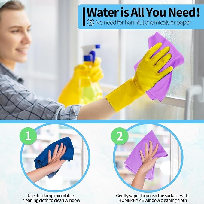 Microfiber Cleaning Cloth - 6 Pack Glasses Cleaning Cloth, 16" x 14" Window Cleaning Rags, Streak Free Lint Free Polishing Cloths Wipes for Eye Glass, Stainless Steel, Windshield, Purple