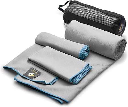 OlimpiaFit Quick Dry Towel - 3 Size Pack of Lightweight Microfiber Travel Towels w/Bag - Fast Drying Towel Set for Campi