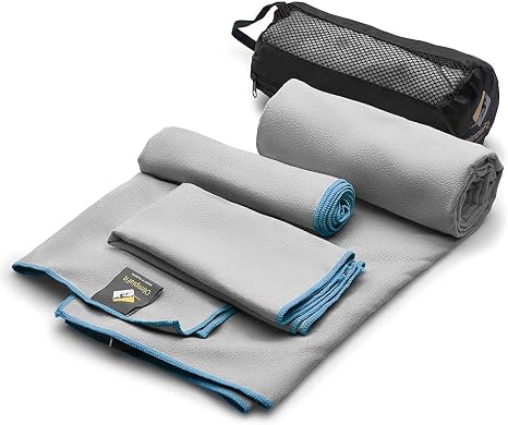 OlimpiaFit Quick Dry Towel - 3 Size Pack of Lightweight Microfiber Travel Towels w/Bag - Fast Drying Towel Set for Campi