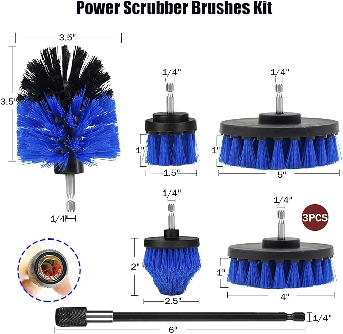 8 PackDrill Brush Attachment Set, 1/4in Power Scrubber Brush + Extend Long Rod, Brush Drill Attachment, Power Cleaning Scrub Brush for Bathroom, Tub, Tile, Corner（Blue）