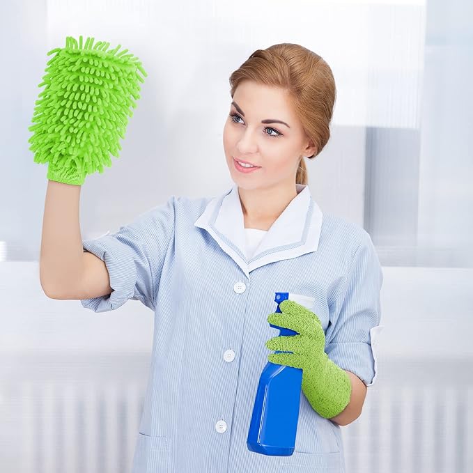 Potchen 6 Pcs Microfiber Dusting Mitt Gloves for Plants Washable Dusting Gloves for House Cleaning Furniture Car Washing