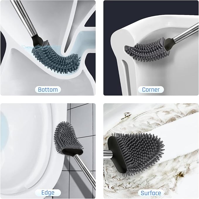 Sellemer Toilet Brush and Holder Set - Flexible Toilet Bowl Brush Head with Silicone Bristles, Compact Size for Storage and Organization, Ventilation Slots Base (3 Pack, Black)