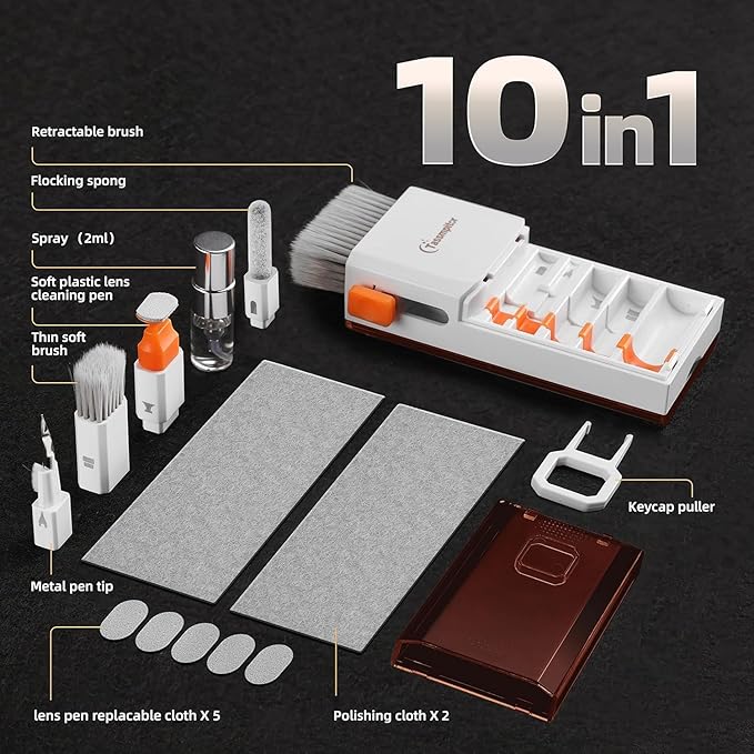Tassmpitor Laptop Screen Keyboard Cleaner Kit, All in 1 Electronics Cleaning Tool for MacBook iPad iPhone Pro Cell Phone, Brush Tool for Tablet, Computer, PC Monitor,TV Camera Lens with Patent, Brown