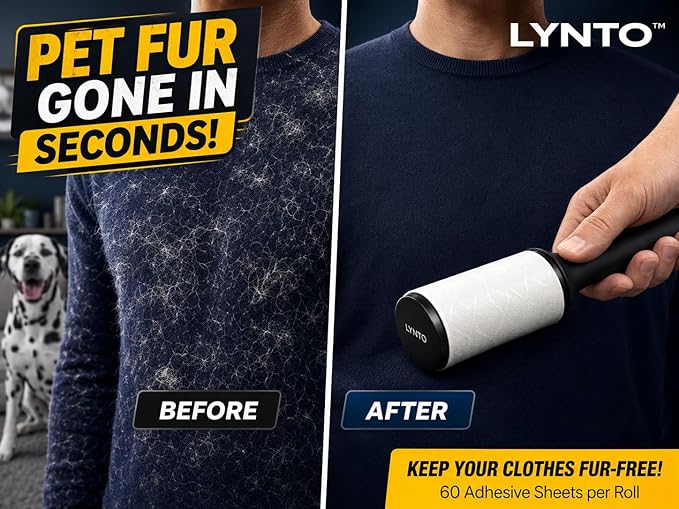 Lint Roller for Pet Hair – Extra Sticky Dog & Cat Hair Remover, 300 Sheets Value Set with 1 Handle + 5 Refill Rolls, Portable Lint Roller for Clothes, Couch & Car Seats