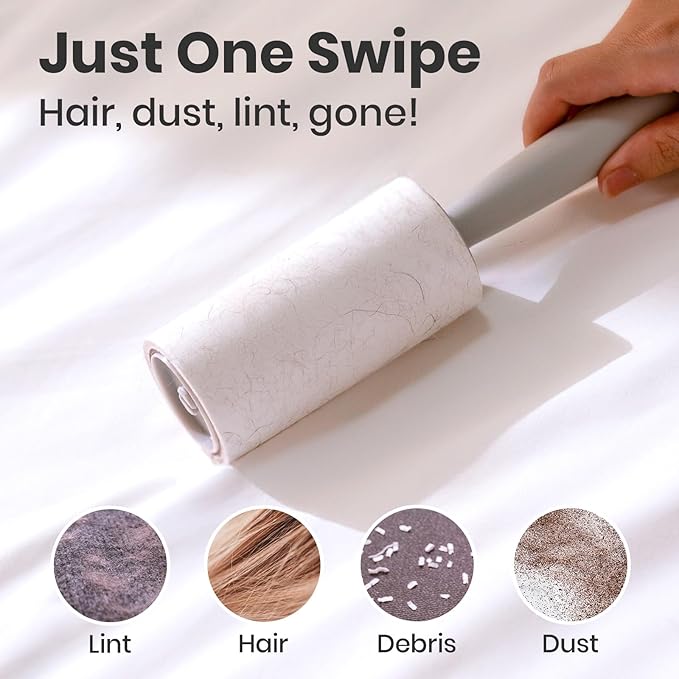 DELOMO Extra Sticky Lint Roller for Pet Hair, 600 Sheets Mega Pack (2 Rollers+ 4 Refills), Pet Hair Remover for Clothes, Couch, Furniture, Bedding, Car Seats - Easy Peel Design for Dog Cat Owners