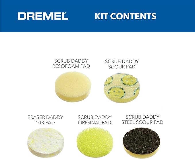 Dremel Versa 5-Pack Scrub Daddy Cleaning Sponge Pads, Variety Pack for Multi-Surface Cleaning, for use in Kitchen, Household and Bathroom - Compatible with Versa Power Scrubber Tool, PC360-5