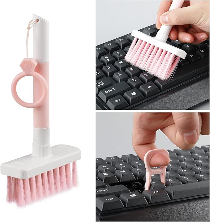 Soft Brush Keyboard Cleaner, Computer Cleaning Tool Kit, 7 in 1 Multipurpose Corner Slit Duster Keycap Puller and Soft Microfiber Brush for Bluetooth Headset Lego Airpods Laptop Camera Lens (Pink)