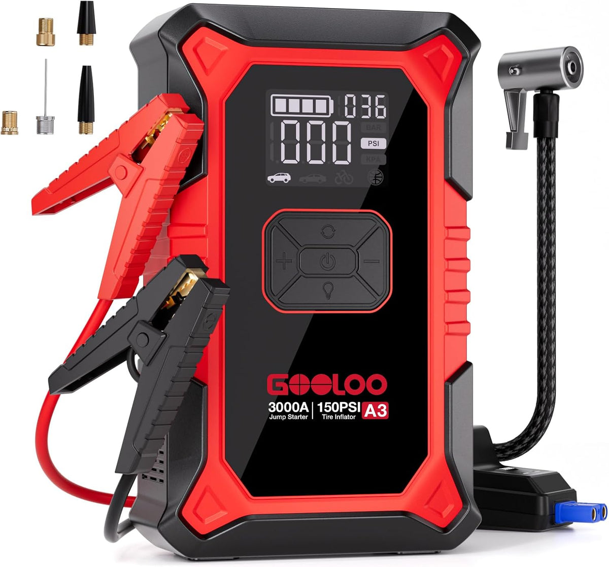 A3 12V 3000A Portable Jump Starter with Air Compressor