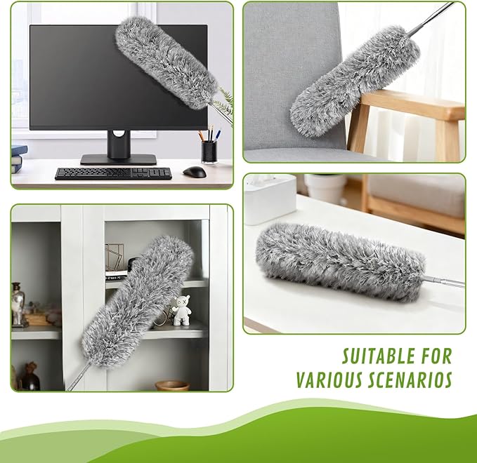8-Piece Microfiber Feather Duster Set with Extension Pole (16.1" to 100"), Extendable Cobweb & Ceiling Fan Duster for Cleaning Cobweb, Ceiling Fan, Blind, Furniture