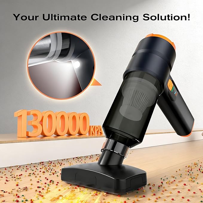 Cordless Handheld Car Vacuum, 13000Pa Powerful Suction Brushless Motor, 2H Type-C Fast Charge, 40-Min Battery, HEPA Filter, 1.2lbs Lightweight, Portable for Car Home Pet Hair Cleaning