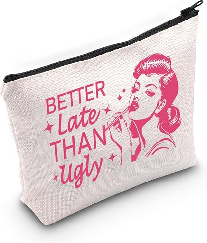 JXGZSO Funny Quote Cosmetic Bag Cool Girl Gift Better Late Than Ugly Make Up Bag Irish Gifts For Women Quirky Art Gift
