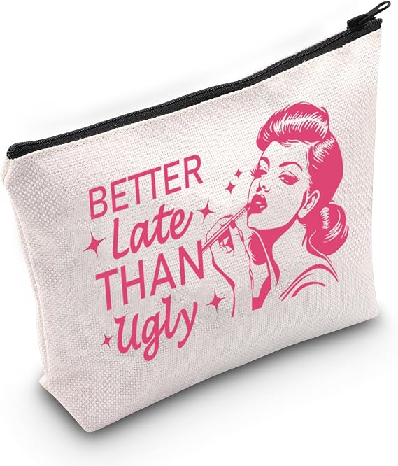 JXGZSO Funny Quote Cosmetic Bag Cool Girl Gift Better Late Than Ugly Make Up Bag Irish Gifts For Women Quirky Art Gift
