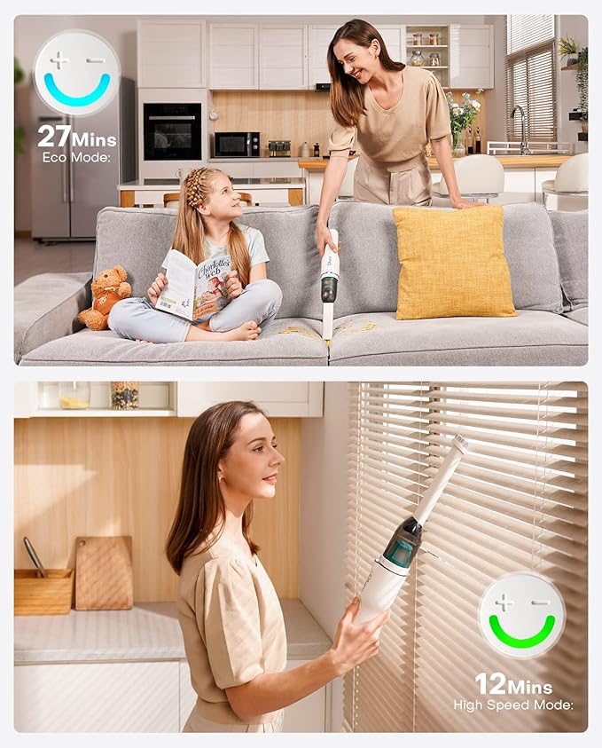 Ofuzzi Slim H7 Pro Handheld Vacuum, 1.0LB, 27AW/11kPa, Handheld Vacuum Cordless with LED Lighting and Two-Speed Modes, Low Noise, Type-C Charge, Mini Vacuum for Home Cleaning, White