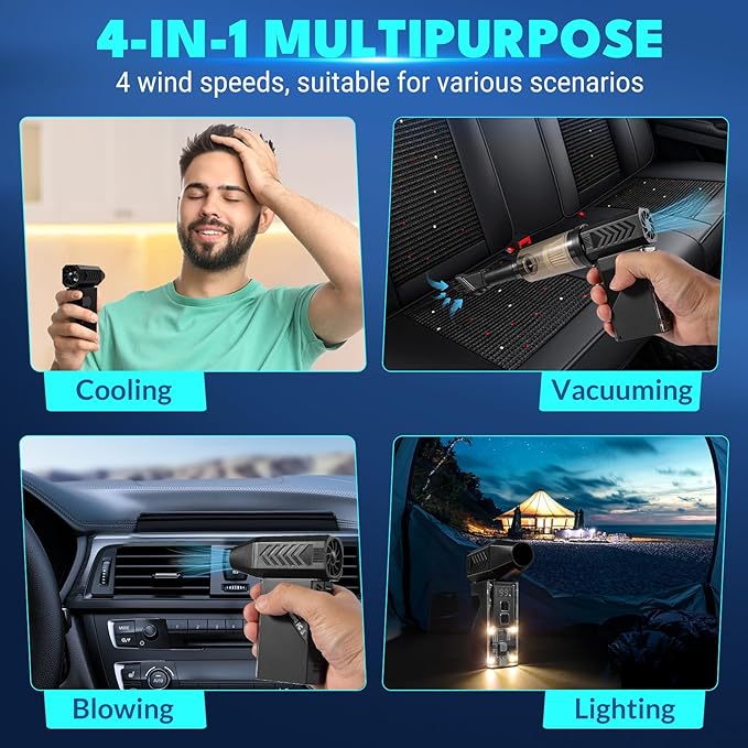 Violent Turbo Fan, Mini Electric Compressed Air Duster & Vacuum Cleaner, 130000RPM Portable Rechargeable Cordless Handheld Air Blower with LED Light for PC, Outdoor, House, Car, 8000mAh