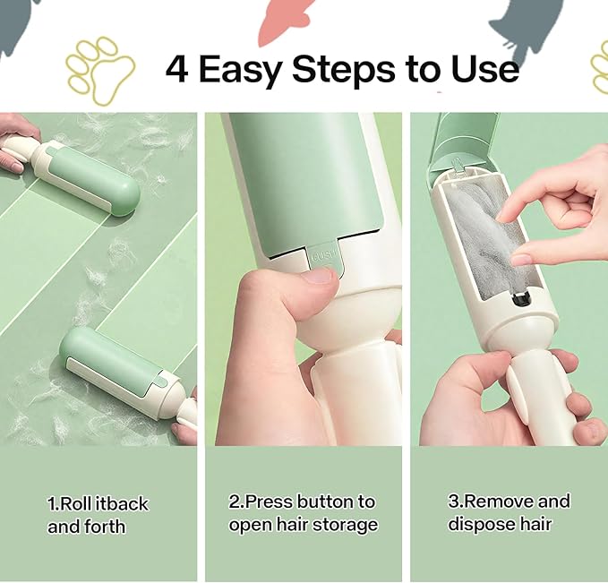 PAKEWAY 2 Pack Pet Hair Remover for Couch & Carpet, Reusable Lint Roller with Self-Cleaning Base, Dog & Cat Fur Remover, Portable Hair Removal Tool
