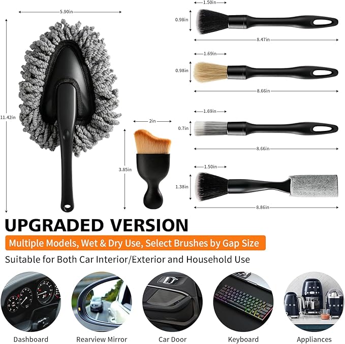 Car Detailing Brush Kit Interior & Exterior Cleaner, Ultra Soft Boars Hair Car Interior Detailing Brushes, 6 Different Detailing Brushes for Auto Detailing, Dashboard, Vents, Wheels and Tires