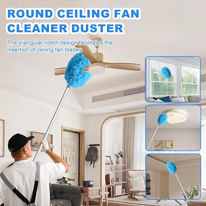 Storystore Ceiling Fan Cleaner Duster - Adjustable Duster with Extension Pole,Dusters for Cleaning Fan Blade, Walls and Cobweb (Round / 4Claw)