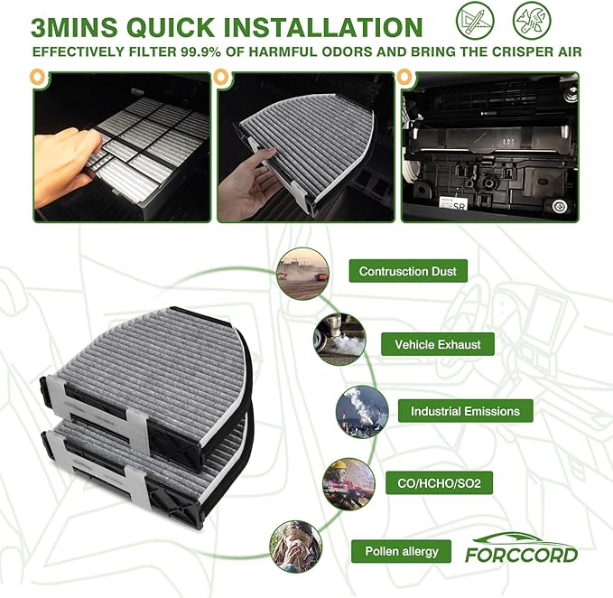 2-PACK HEPA Cabin Air Filter Fits for Mercedes-BENZ AMG C230 C300 E350 GLK350 C350 CLS550 2008-2020 CUK29005 Activated Carbon Cabin Filter Replacement CF10934 Car Accessories