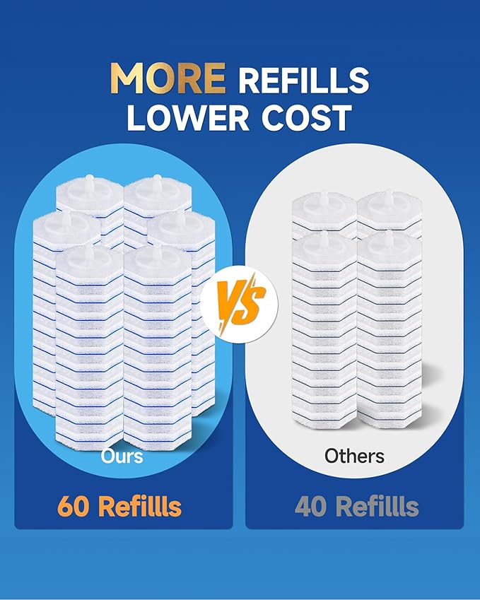60 Count Toilet Wand Refills for Clorox, 5X Cleaning Power Toilet Bowl Wand Refills & High-Density Disposable Toilet Brush Scrubber - No Falling Apart, Instant Foam for Bathroom Cleaning