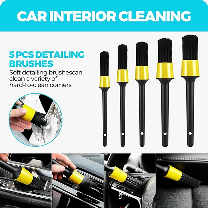 ALFLOD 30Pcs Car Detailing Kit, Car Wash Cleaning Kit, Auto Detailing Drill Brush Set, Car Cleaning Gel, Car Cleaning Supplies for Interior, Exterior, Wheels, Windows