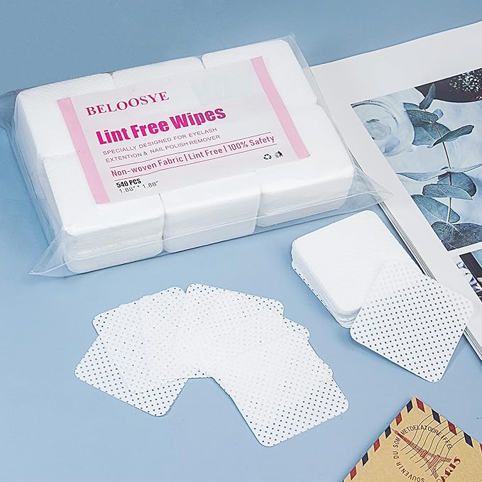 540 PCS Lint Free Nail Wipes,Eyelash Extension Glue Wipes,Super Absorbent Soft Non-woven Fabric Adhesive Nail Polish Remover Wipe,Cleaning Pad Cloth for Lash Extension Supplies and Nail Polish Bottle