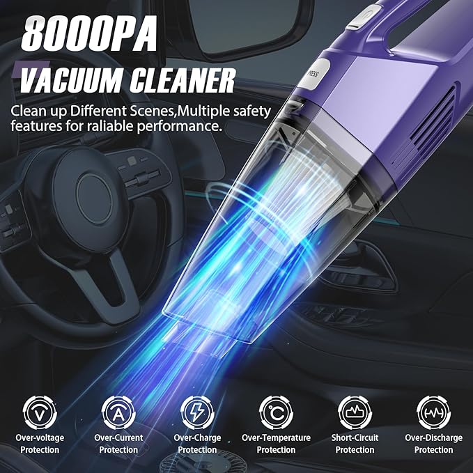 Bossdan Handheld Vacuum Cordless – Car Vac Portable with 8KPA & Multi Accessories & Low Noise, Lightweight Hand Held Vacuum Cordless Rechargeable for Car/Home/Dust/Pet Hair, Mine Portable Vacuum