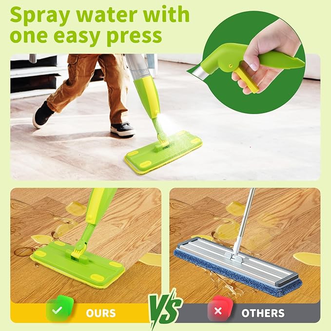 Kids Spray Mop,Toddler Mop Cleaning Set, Real Working Mini Mop & Kids Broom Dustpan Set, Housekeeping Pretend Play Toy, Montessori Kid Cleaning Toy Set Includes Organizer Clip -Green