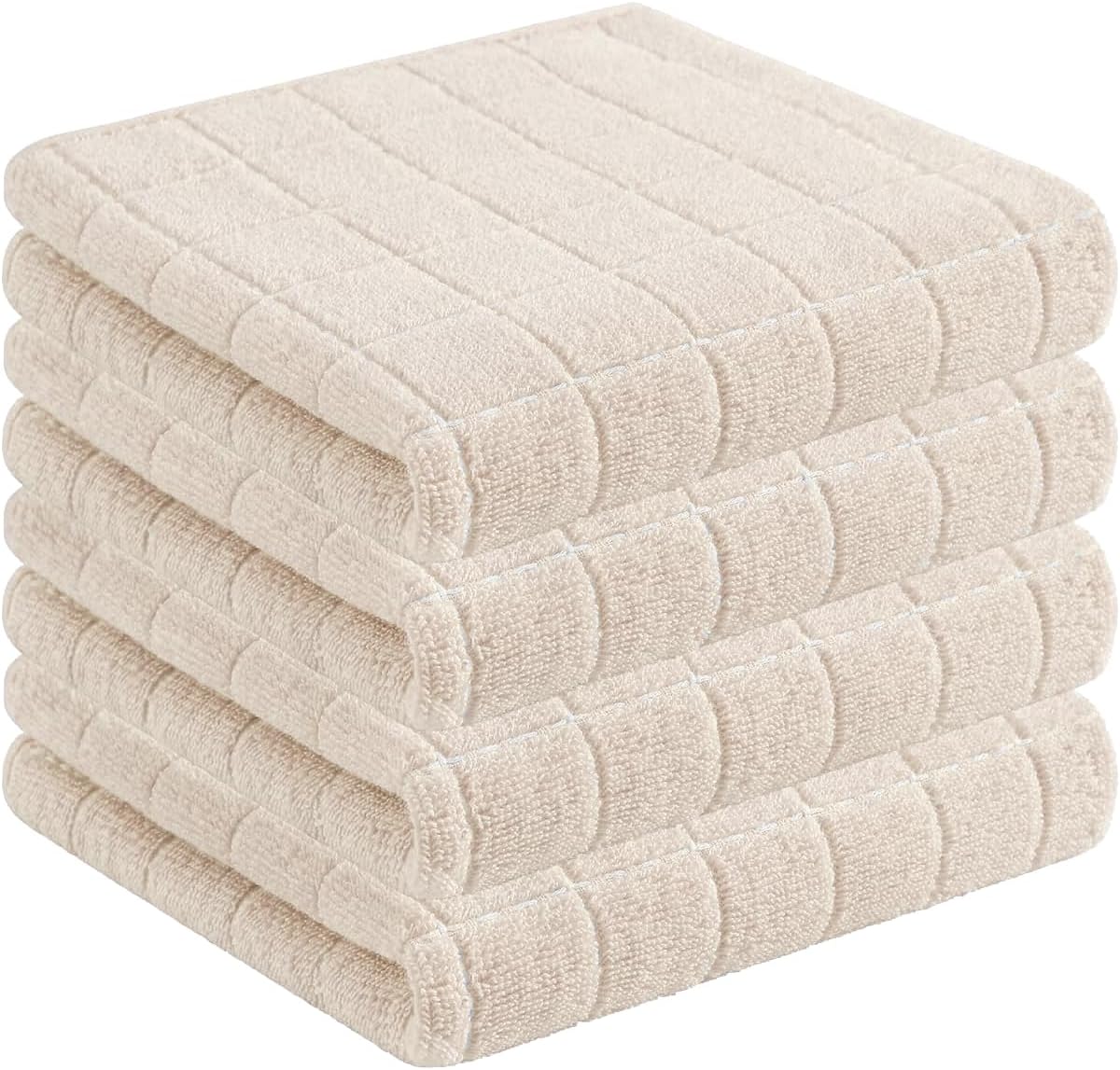 100% Cotton Terry Kitchen Towels, 4 Pack, Beige