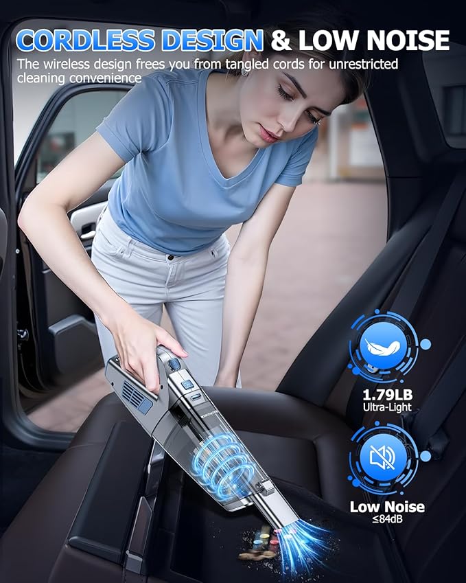 BQYPOWER Handheld Vacuum Cordless, 16000PA Strong Suction Hand Held Vacuum Cordless Rechargeable with Multiple Accessories, Portable Car Vacuum Cleaner High Power for Car Home Office