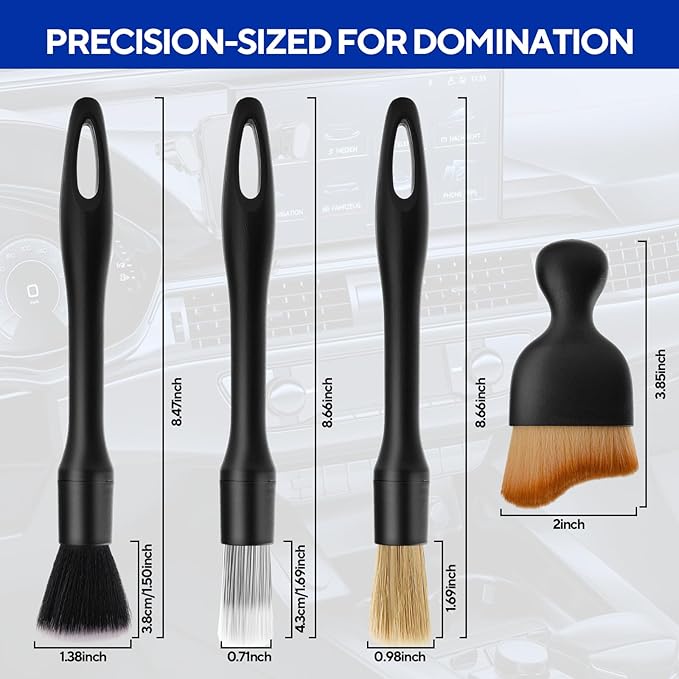 7PCS Car Detailing Brush Kit - Ultra Soft Boars Hair Car Interior Detailing Brushes, Includes 4 Different Brushes, Multi-use for Cleaning Interior or Exterior - Perfect Car Accessory Gift