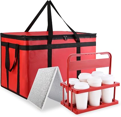 Bodaon XXXL Insulated Food Delivery Bag with Hard Bottom & 6-Cup Holder