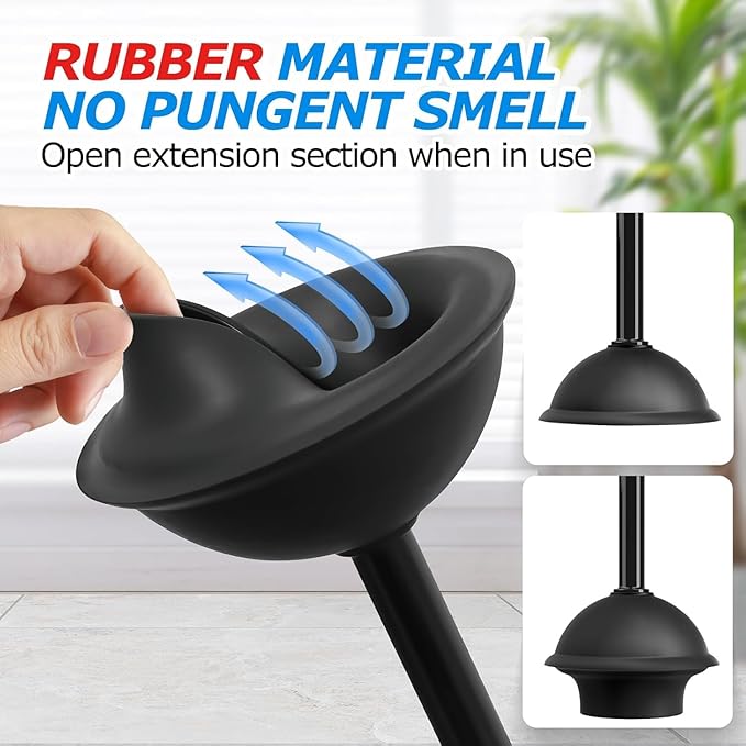 FORASTO 2Pack 2 in 1 Toilet Brush and Plunger Set, Extended Handle Plunger,Toilet Bowl Brush Plunger Set,Bathroom Cleaning Tools,Toilet Brush Plunger Combo,Cleaning Supplies，Black