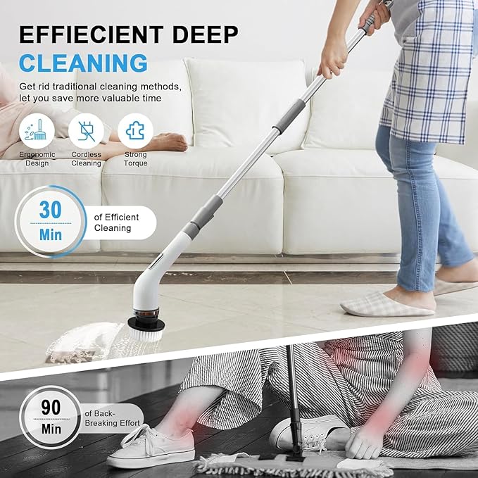 Electric Spin Scrubber,Electric Cleaning Brush for Bathroom,Kitchen and Shower,Adjustable Handle with 7 Replaceable Heads