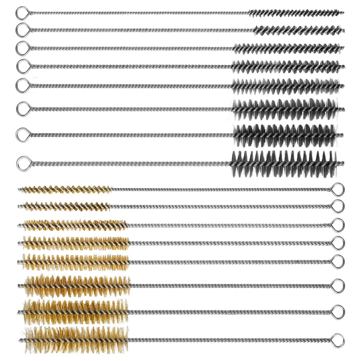 16Pcs Tube Cleaning Brush, Brass Stainless Steel Engine Cleaning Brushes, 12 Inch Long Round Wire Pipe Cleaner for Deep Pipes, Auto Parts, Engine Parts, 8 Sizes