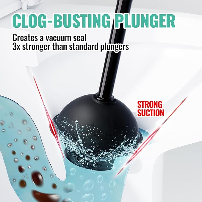 3 in 1 Toilet Brush and Plunger Set with Crevice Cleaning Brush, Toilet Plunger and Brush Set with Extra Long Handle, Plungers for Bathroom Accessories, Toilet Plunger with Holder, Black