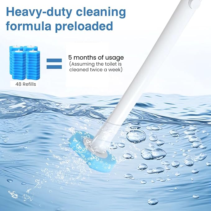 48 Count Toilet Brush Refill Pads, Toilet Brush Refill 48 Pcs, Only Compatible Disposable Toilet Brush, Toilet Scrubber Refills, Brush Head Replacement (Blue)