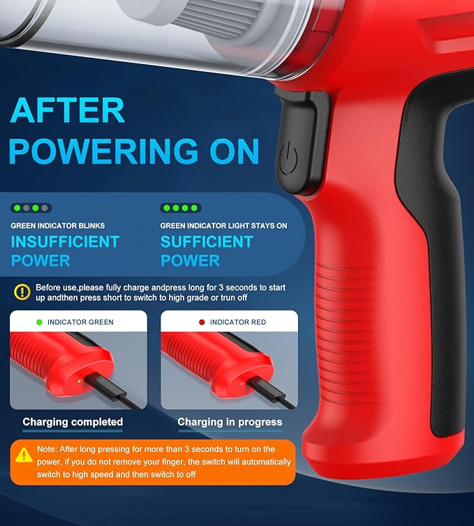 Car Vacuum Portable Cordless, 4 in 1 Mini Vacuum Cleaner Hight Power, 12000Pa Powerful Suction, Air Duster, Dual Filter,Adjustable Small Vaccum Portable Cordless for Car, Home, Pet, Office